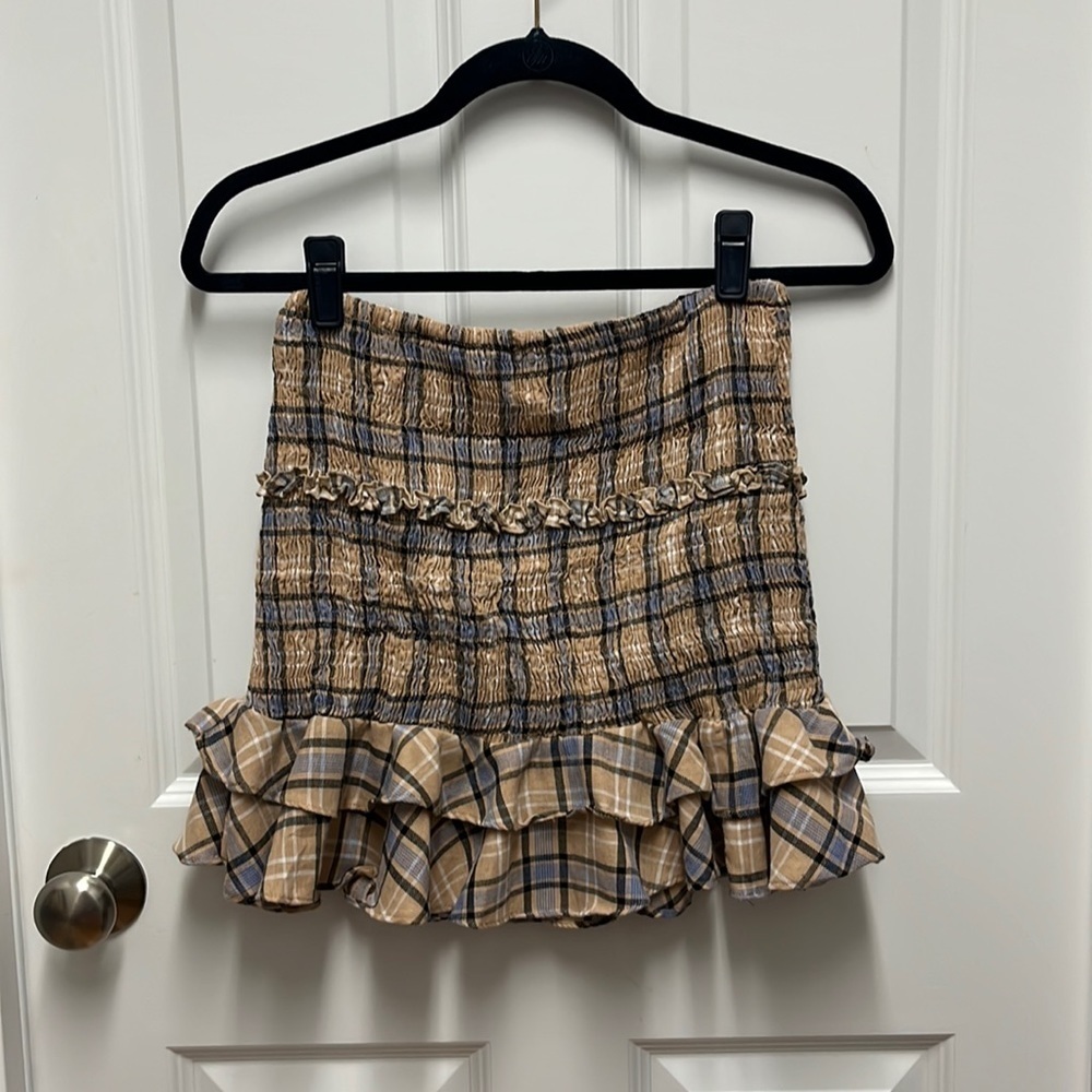 Plaid Rushing Ruffle Miniskirt